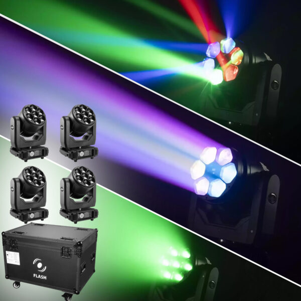 Movingheadpakke | 4 x Flash 740 med stativer og DMX-recorder Movingheadpakke | 4 x Flash 740 med stativer og DMX-recorder